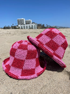 Luna Straw Pink & Red Bucket Hat