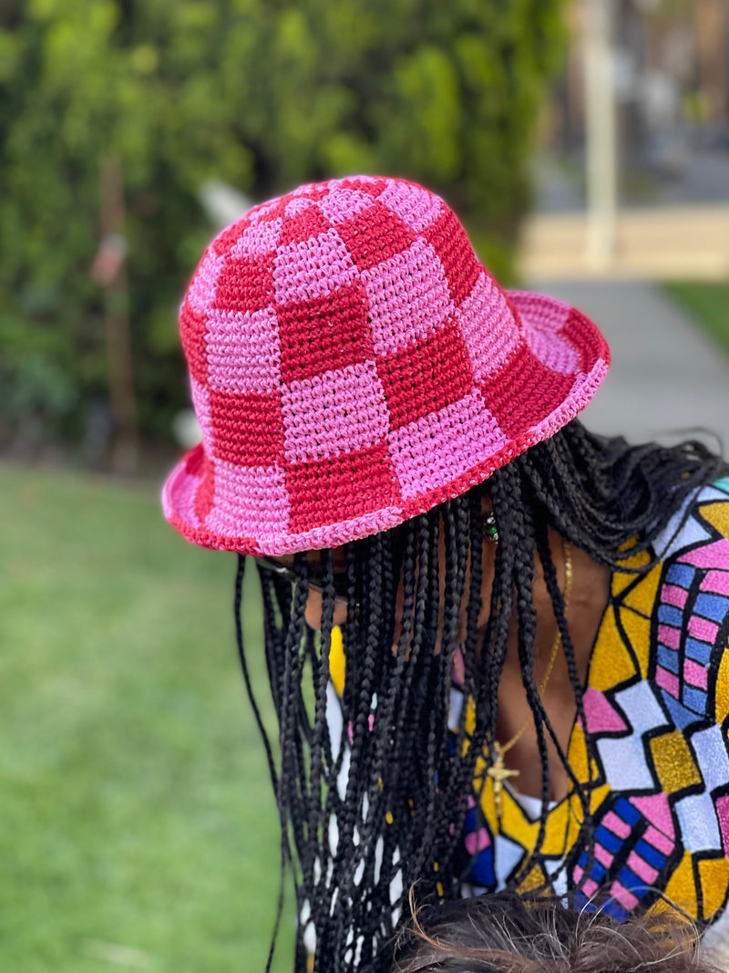 Luna Straw Pink & Red Bucket Hat