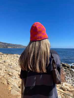 Hand Crochet Ckeckered Pink&Orange Bucket Hat