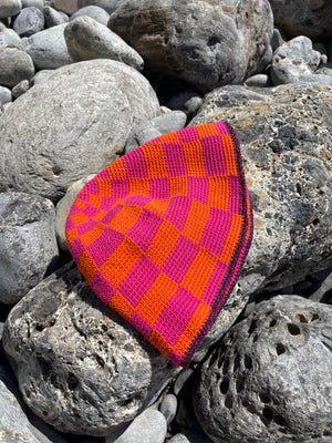 Hand Crochet Ckeckered Pink&Orange Bucket Hat