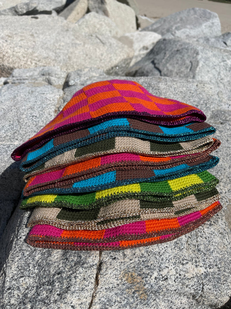 Hand Crochet Ckeckered Pink&Orange Bucket Hat