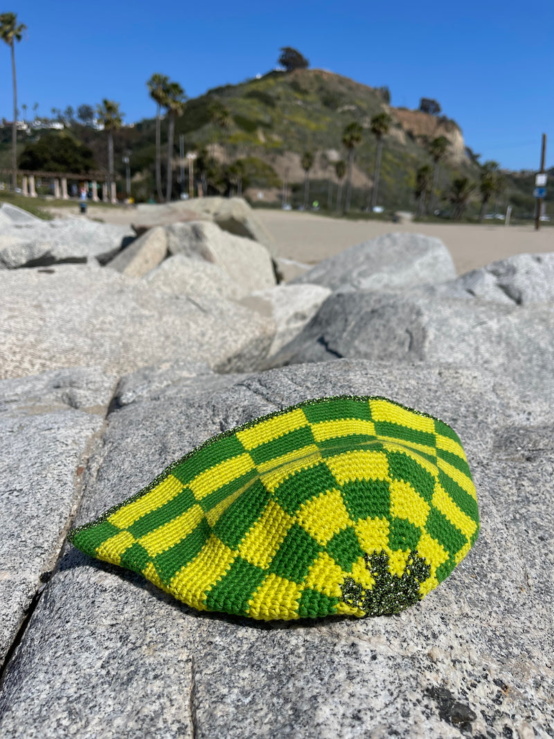 Hand-Crocheted Checkered Neon Yellow&Green Bucket HAT