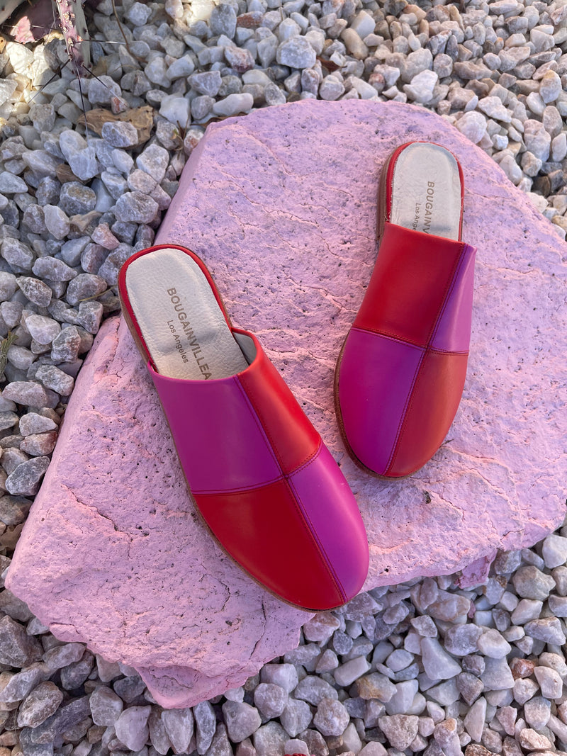 PINK & RED CHEKERED WOMEN MULE
