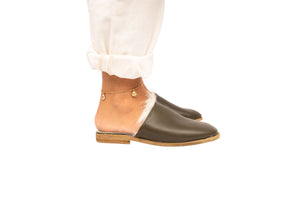 OLIV Women Olive Color Leather Mule Sandals
