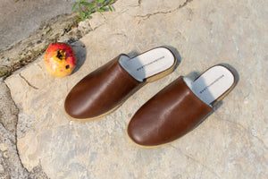 POME Women Dark Brown Leather Mule Sandals