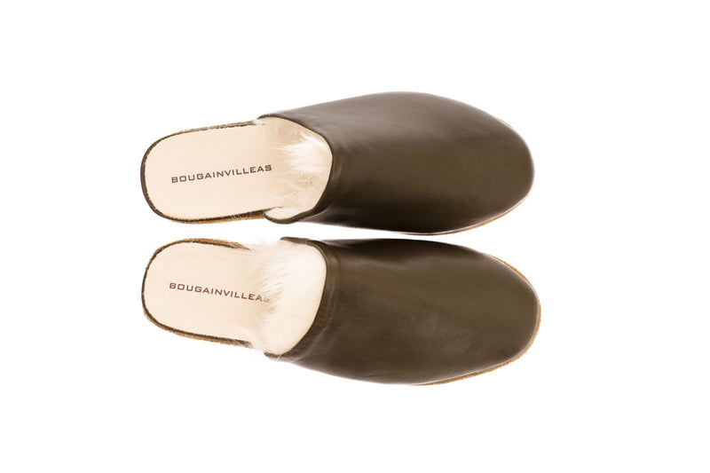 OLIV Women Olive Color Leather Mule Sandals