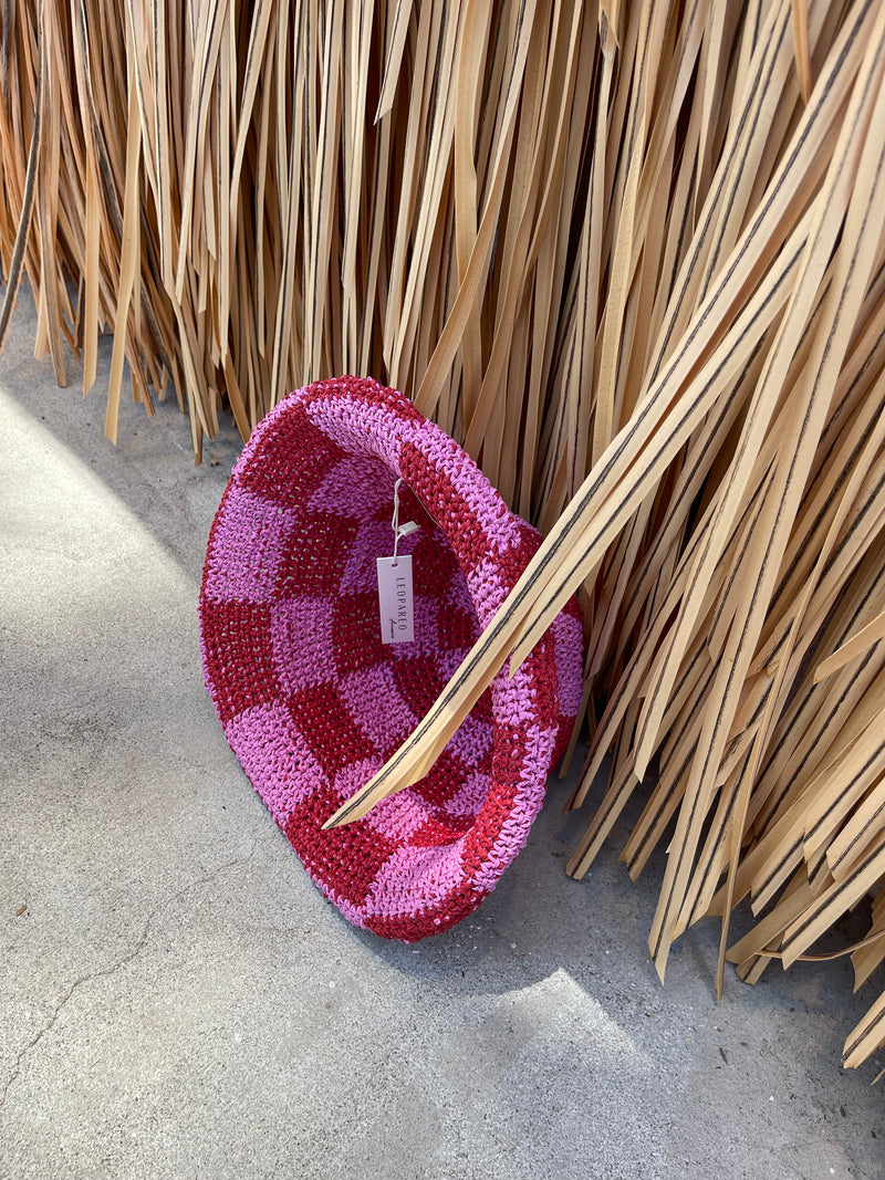 Luna Straw Pink & Red Bucket Hat