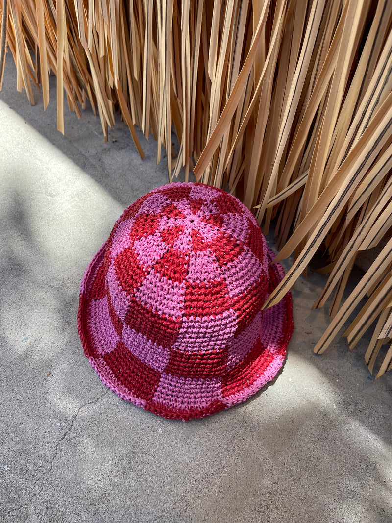 Luna Straw Pink & Red Bucket Hat